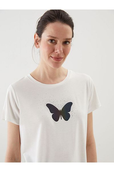 LC Waikiki New Season Crew Neck Butterfly Printed Women's T-Shirt - S5Mo36Z8