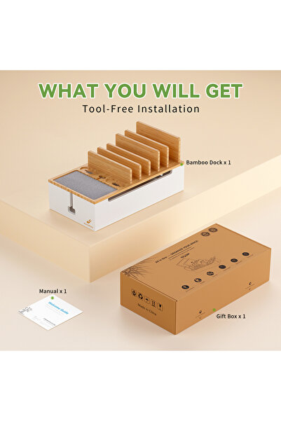 Choice Natural and White Bamboo Charging Station for Multiple Devices Charger...