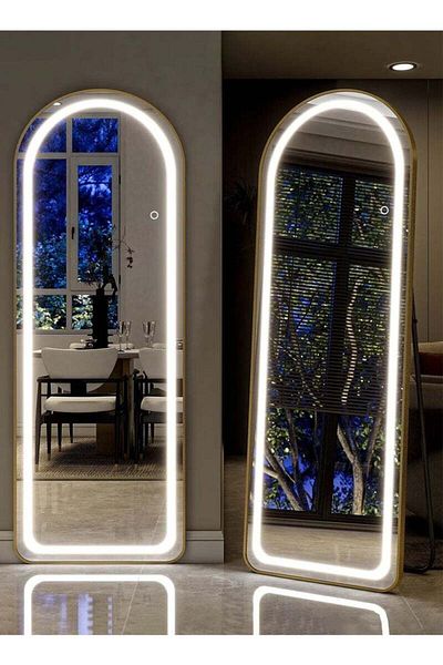 Taimi Full Length LED Mirror 160x60cm - 3 Color Lighting, Touch Control with Gold Metal Curved Frame