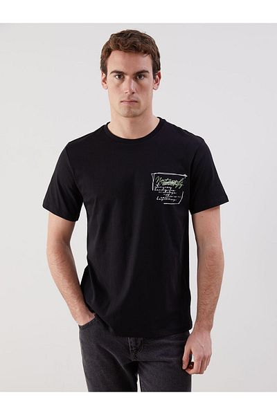 LC Waikiki New Season Crew Neck Κοντό μανίκι εμπριμέ χτενισμένο βαμβακερό ανδρικό Tisort - S5IQ58Z8