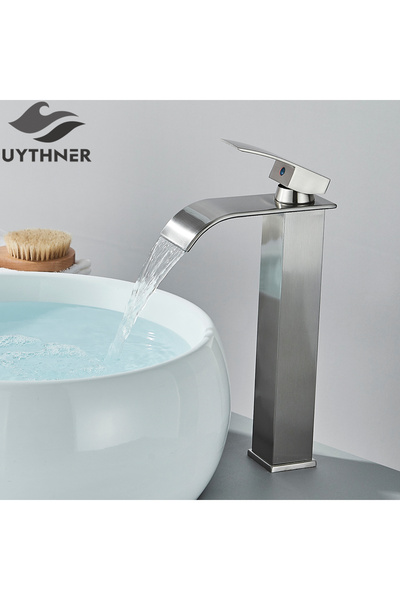 Choice1 Nickel High Brushed Golden Basin Faucets Elegant Waterfall Bathroom S...