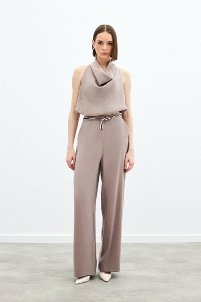 Sateen Knitted Belted Trousers - Mink