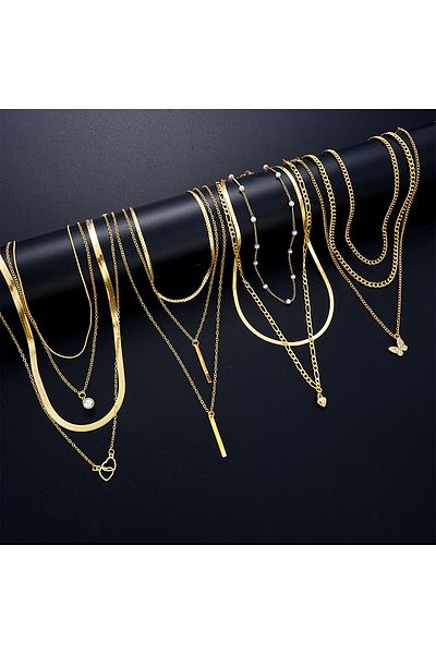 Choice AYAgold2 11 Pcs Simple Pearl Choker Necklaces Set for Women Fashion Layered Chain Star Cross Heart P