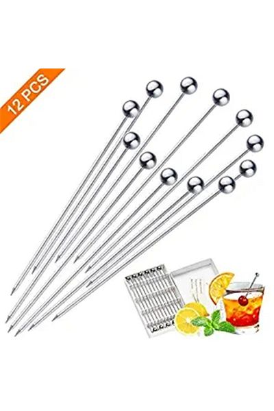 Choice Silver 12Pcs Stainless Steel Cocktail Picks Fruit Sticks,Toothpicks for Party Bar Tools Drink Stirri