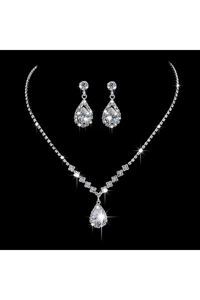 Choice ZT4055-Silvery 3 Wedding Season Women's Fashion Droplet Necklace and Earring Set Banquet Party Acces