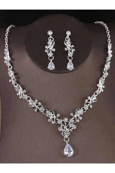 Choice Silver 45cm ZT6815 3pcs women's fashionable jewelry set with rhinestones, zircon, water droplets, ne