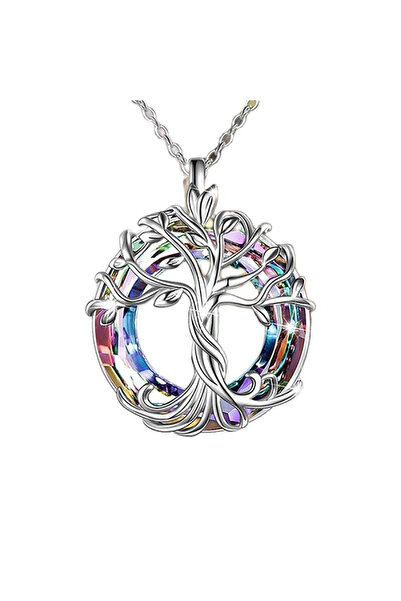 Choice قلادة شجرة عائلة سلتيك فضية رائعة مع كريستال دائري - هدية مجوهرات شجرة...