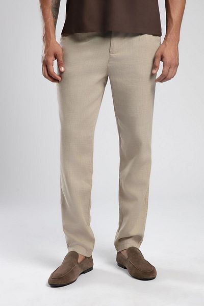 Lee Cooper Zarse Normal Waist Tapered Cut Shrinkable Leg Beige Men's Trousers