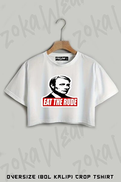 ZOKAWEAR Hannibal Eat Rude Printed Oversize Crop T-Shirt