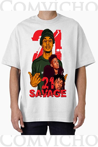 COMVİCHO Unisex 21 Savage V1 Design Printed Oversize T-Shirt