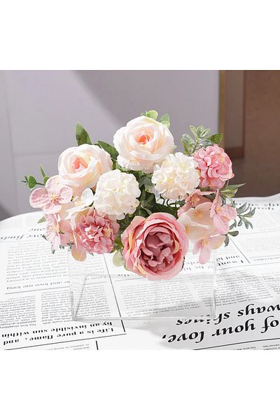 Choice Pink 7 Heads Artificial Peony Flowers Silk Rose Hydrangea Bride Bouquet Home Room Table Decoration P