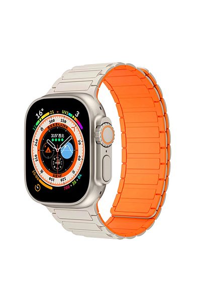 CAOWTAN 42mm 44mm 45mm 49mm starlight orange Magnetic Silicone Strap for Apple Watch Band Ultra 2 49mm 45mm