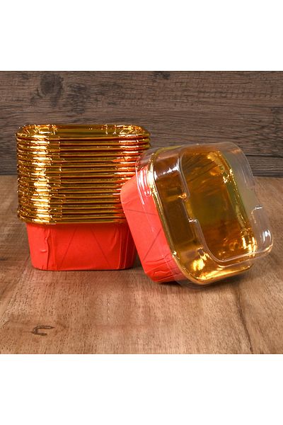 Choice Red 50pcs Square Cupcake Cups with Lids, Pudding Cup Bake-resistant Cup, Disposable Foil Cupcake Cup