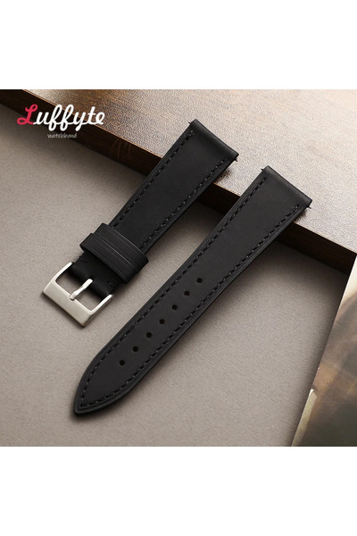 Choice حزام ساعة جلدي أسود سريع الفك مقاس 20 مم، مقاس 18 مم، مقاس 19 مم، مقاس...