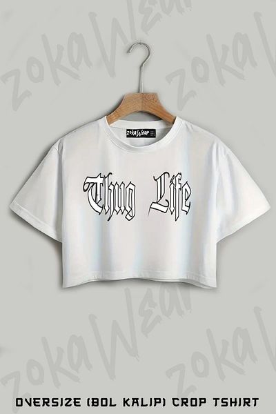 ZOKAWEAR Thug Life 2Pac Tupac Shakur Printed Oversize Crop T-Shirt
