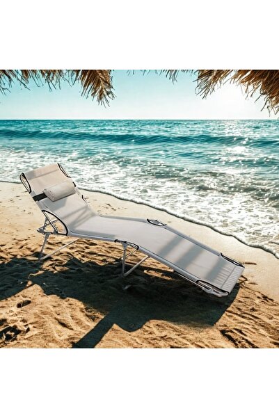 eportatif Kamp Yatağı Yastıklı Katlanır Şezlong Kampet Gri 1628