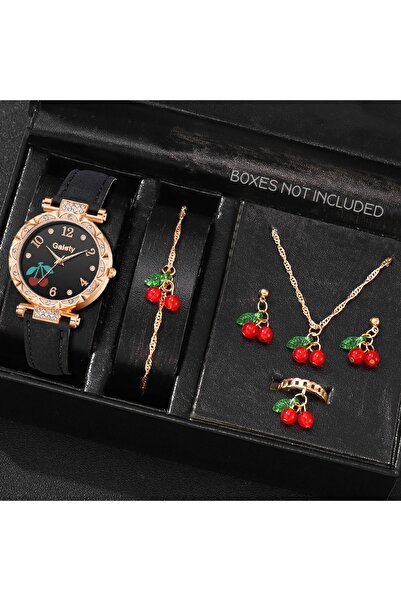 Choice مجموعة من 6 ساعات نسائية باللون الأحمر بعناصر بسيطة ومينا كوارتز وحزام...