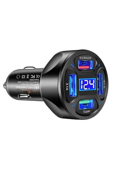 ABYZ Încărcător auto până la 66W, 2 USB QC3.0, 2x USB 3.1A, încărcare rapidă, protecții multiple și cu LED albastru
