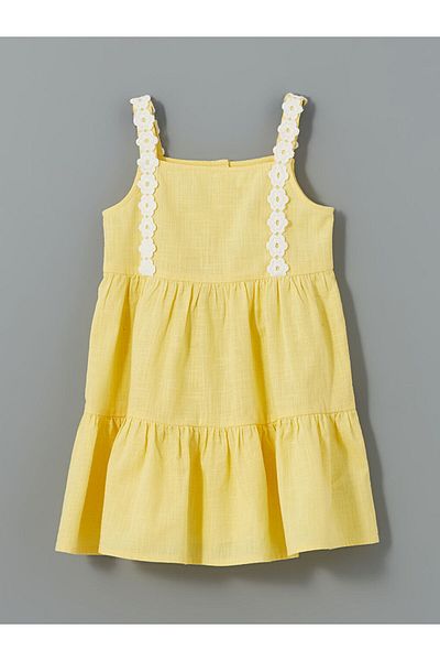 LC Waikiki Lcw Basic Ruched Girl's Linen Dress Fast Fashion