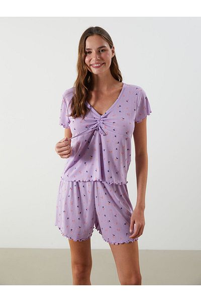 LC Waikiki New Season V-Neck Floral Women's Shorts Pajama Set - S5Gs74Z8