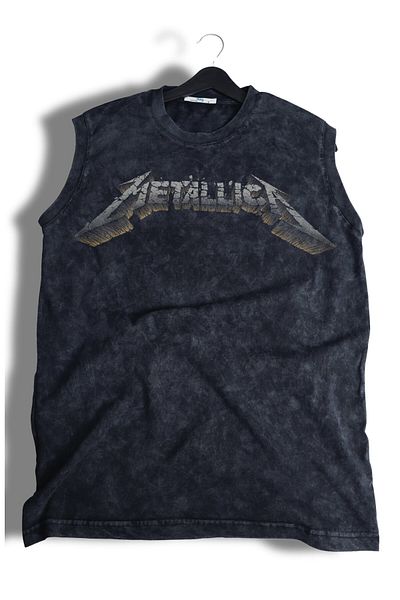 Fuddy Moda Unisex Metallica Seek And Destroy πλάτη με στάμπα που πλένεται αμάνικο vintage μπλουζάκι