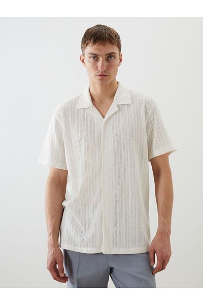 LC Waikiki Ecru Regular Fit Resort Collar Short Sleeve Men's Shirt