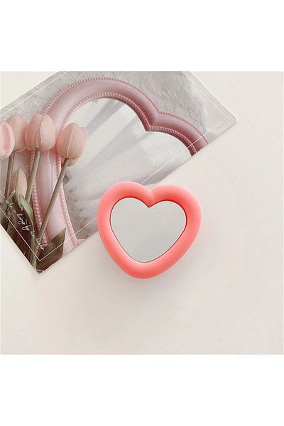 Choice1 Pink 3D Cute Love Heart Mirror Lazy Bracket for IPhone Samsung Xiaomi Silicone Phone Holder Ring Mob