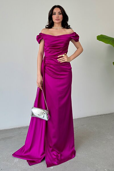 Serica Moda Off Shoulder Draped Evening Dress