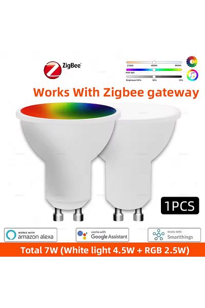 Choice Yes 1 pcs Total 7W Zigbee Zigbee GU10 LED Bulb Lamps Smart Light 7W RGBCW Dimmable Spotlight Works W