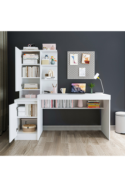 ROOMART Nora Bilgisayar Masası, Raflı Çalışma Masası , Çalışma Ofis Masası Sol Dolaplı, Bilgisayar Masası