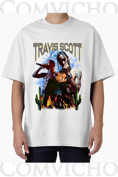 COMVİCHO تي شيرت مطبوع بتصميم ترافيس سكوت v24 للجنسين