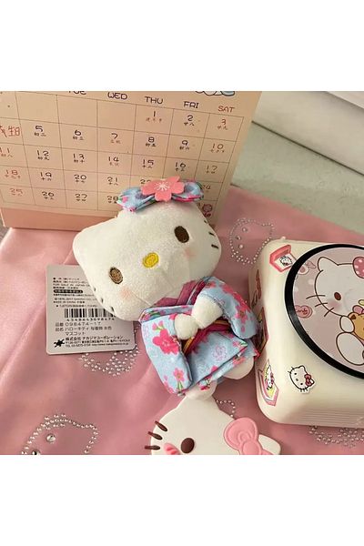 Miniso A New Sanrio Kimono Hello Kitty Stuffed Doll Keychain Cartoon Kitty Cat Stuffed Pendant Keychains B.