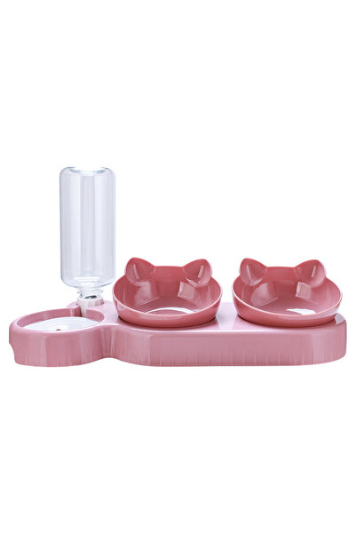 Choice وعاء مزدوج لطعام القطط 3 في 1 باللون الوردي، موزع مياه أوتوماتيكي، وعاء طعام للحيوانات الأليفة للكلاب الصغيرة والقطط