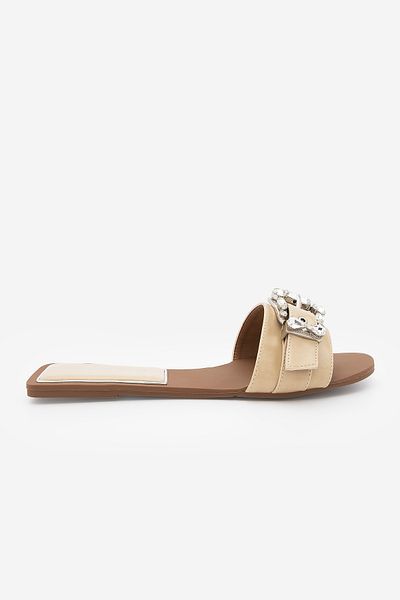 Marjin Women's Stoned Banded Daily Slippers Bernit Beige