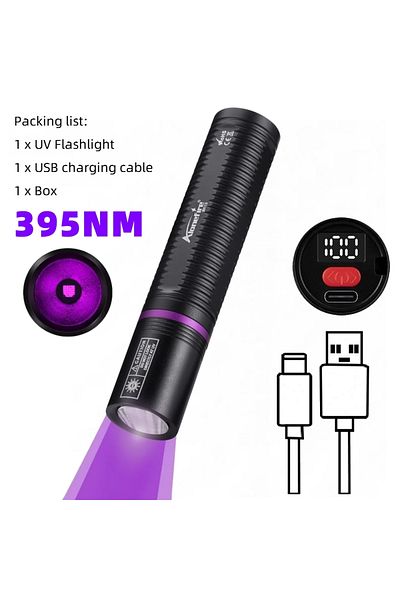 Choice SV113-395nm 395nm/365nm UV light Flashlight LCD USB Charging Torch CatDog tinea urine Stain Marker M