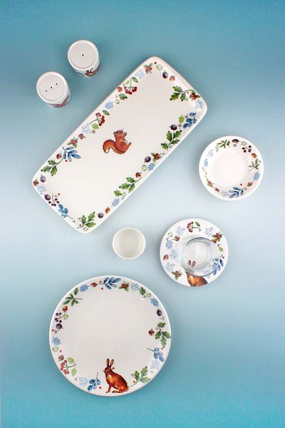 Bursa Porselen Dekor Porcelain Breakfast Set of 29 Items for 6 Persons Squirrel & Rabbit