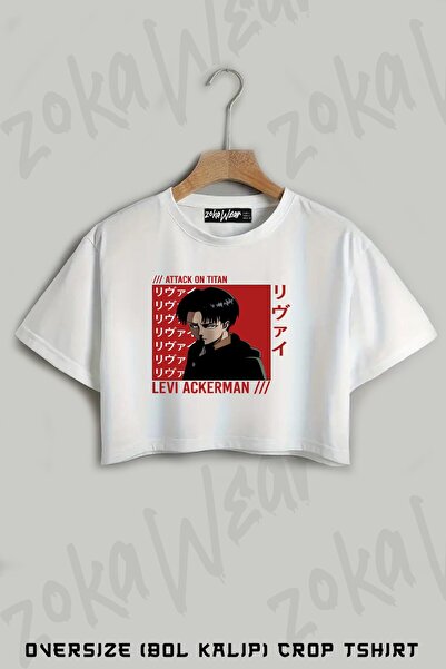 ZOKAWEAR Tricou oversize cu imprimeu anime Attack On Titan Levi Ackerman roșu