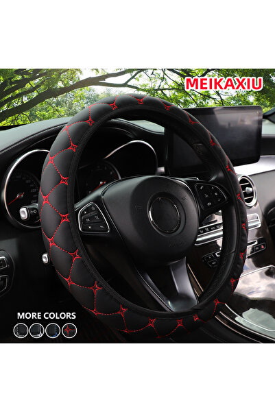 Choice غطاء عجلة قيادة سيارة مطرز من الجلد الصناعي باللون الأحمر BK 1 بدون حل...