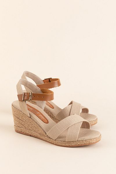 Gondol Women's Linen Fabric Wedge Heel Straw Sole Platform Sandals Ell.7132