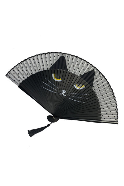 Choice3 مراوح يدوية عصرية من الحرير على الطراز الياباني على شكل قطة سوداء كرت...