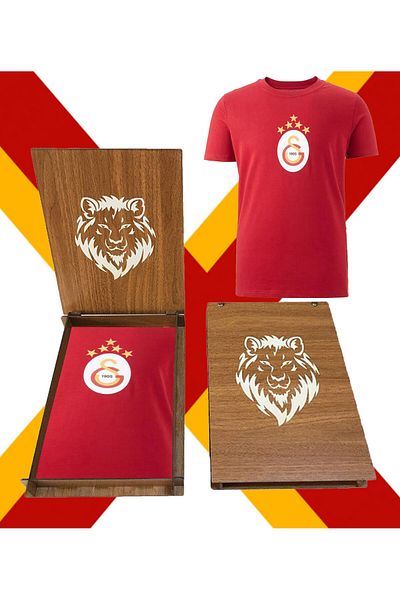 Galatasaray Licensed Championship 5 Star Jersey T-Shirt with Wooden Box Gift