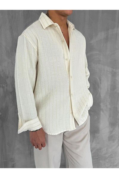ablukaonline Ανδρικό ριγέ πουκάμισο Oversize Μπεζ