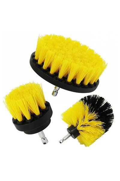 OEM Set of 3 brushes with adapter for drill/self-tapping, Nylon, 5/8.5/10 cm, Black/Yellow