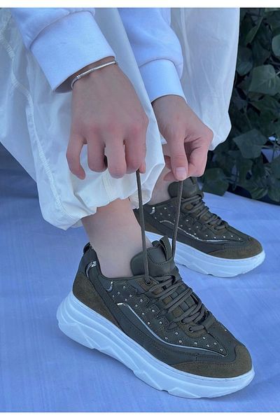 BellevieStore Aleid Green Suede Lace-Up Sneakers