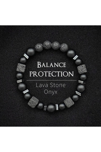 Choice سوار من حجر العقيق الأسود غير اللامع الطبيعي بطول 19.4 سم مع مكعب من ا...