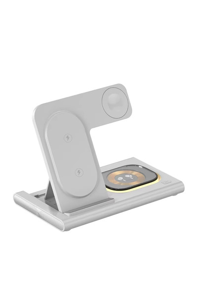 Vikefon شاحن لاسلكي قابل للطي 3 في 1 مزود بإضاءة LED، أبيض اللون، متوافق مع ه...