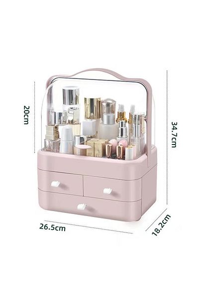 Choice Pink 1pc Cosmetics Receiving Box Dust-Proof Desktop Makeup Organizer with Drawer for Skin Care Produ