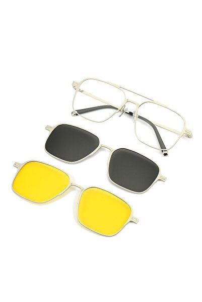 Choice1 Silver farm Metal 3 In 1 New Style Magnet Clip On Glasses Frame Trend Polarized Sunglasses For Men 2