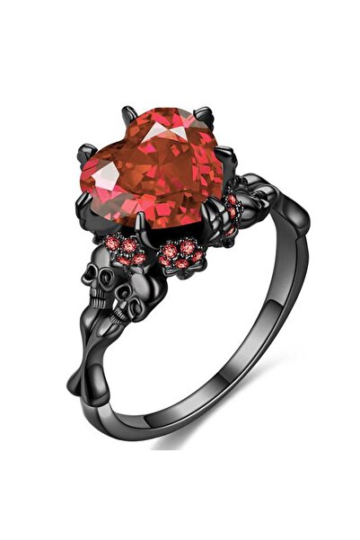 Choice 10 Red Skull Gothic Black Ring Heart-shape Red Crystal Vampire Double ...