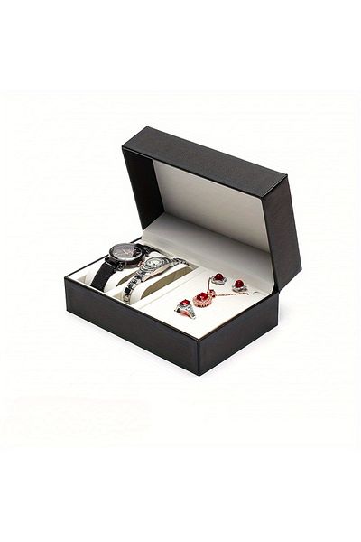 Choice black 1pc 2 Slots Flip PU Leather Watch Packaging Box, Necklace Pendant Bracelet Jewelry Watch Set B